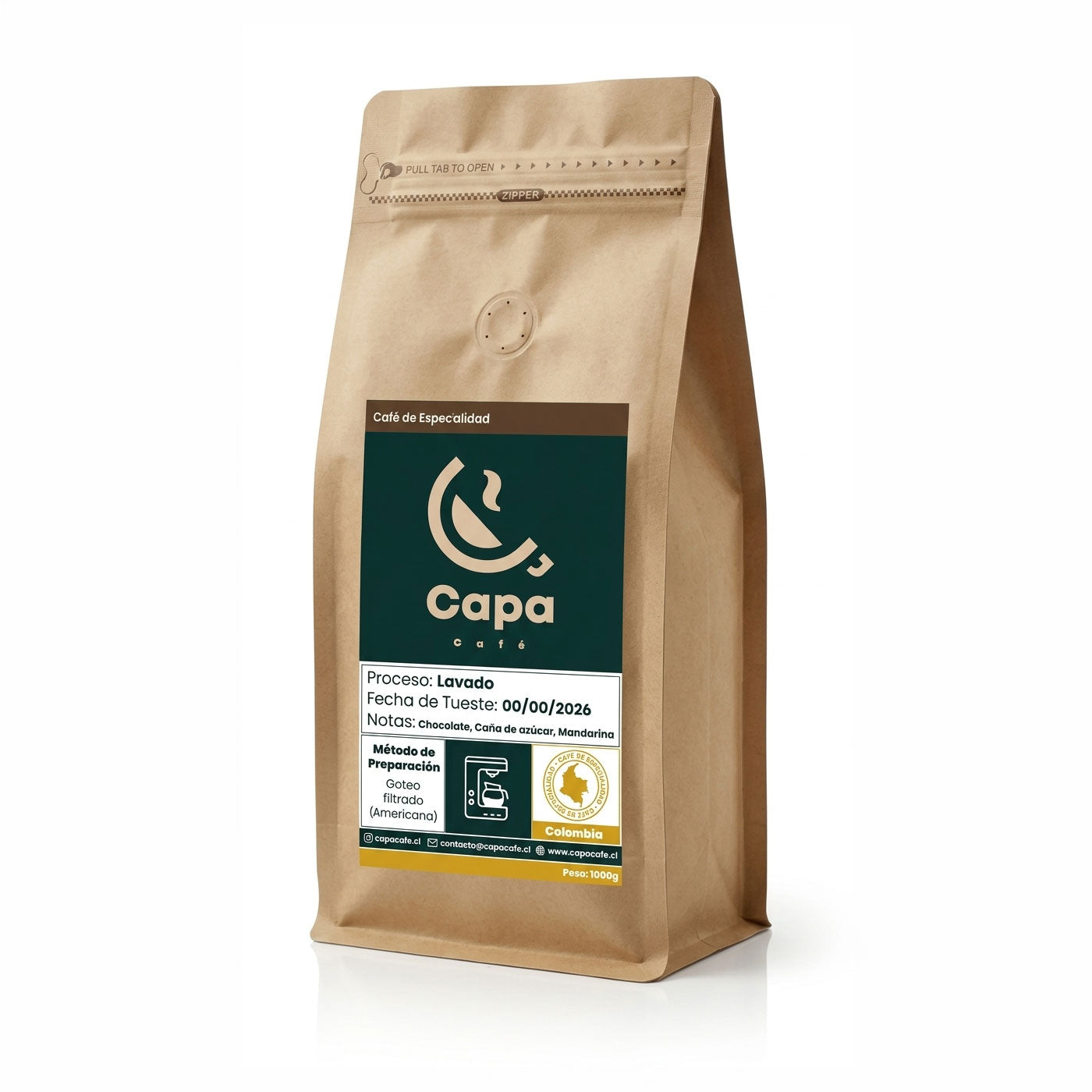 Bolsa kraft de café de origen Colombia de Capa Café