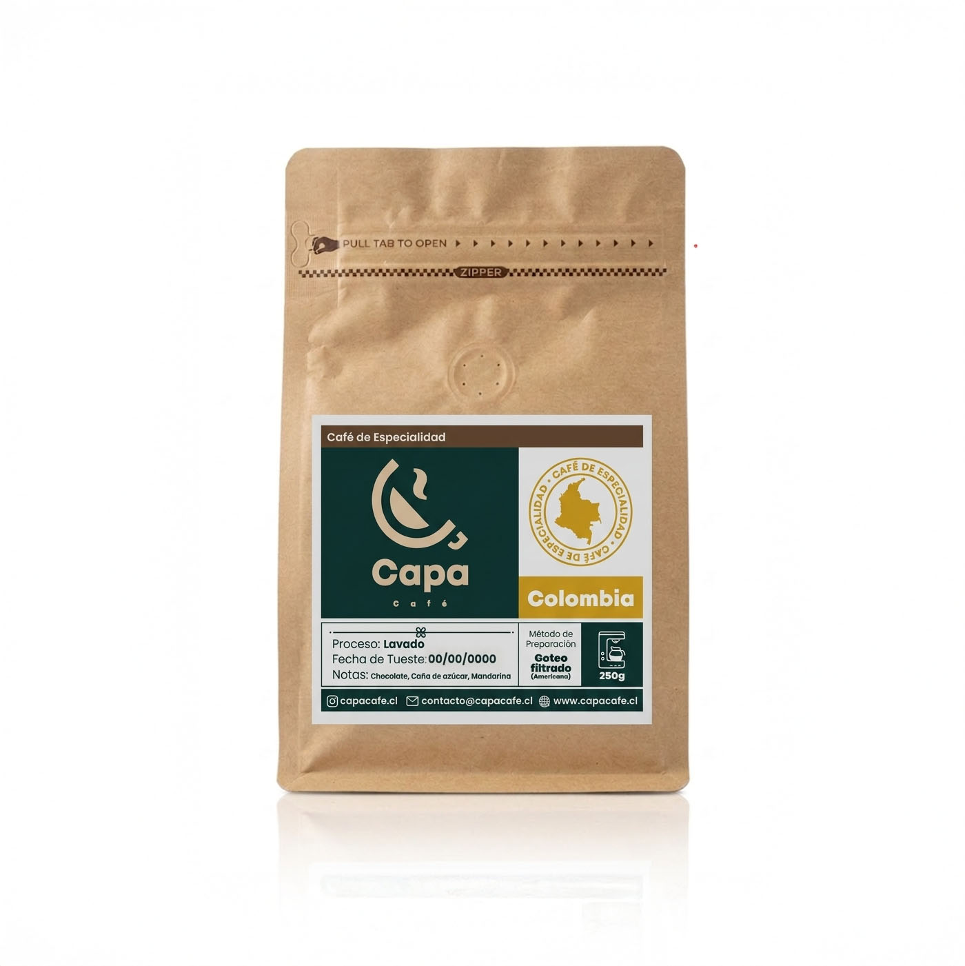 Café de origen Colombia de Capa Café, empaque de café de especialidad